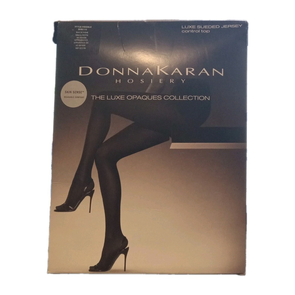 Donna Karan Hoserie Pantyhose Small Black Opaque Luxe Suede Control Top